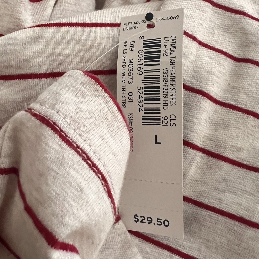 Lands' End Women's Large Long Sleeve Turtleneck Striped Stretch Oatmeal Red NWT - Picture 6 of 8